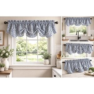 Vintage Waverly Amanda Valance Blue White Floral Chinoiserie 70x17 Rod Pocket